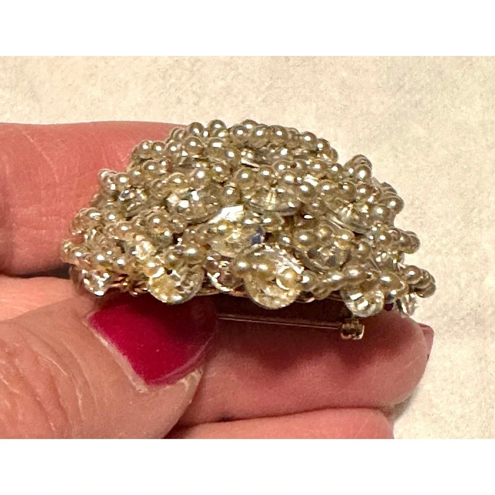 Vintage Vendome Crystal & Pearl Dome Brooch‎ Pin